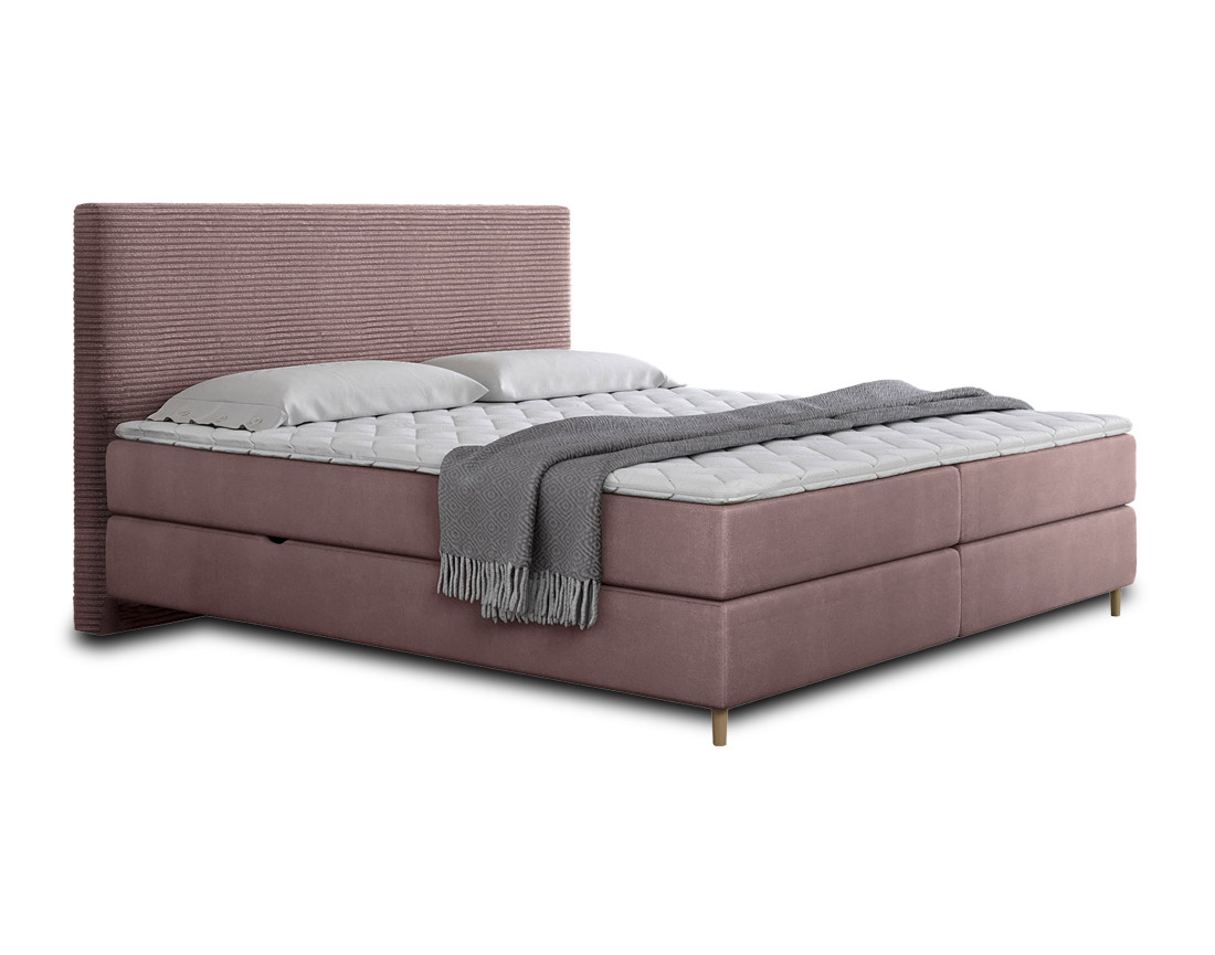 Lit boxspring 180x200 cm coffres et surmatelas inclus en velours côtelé Rafaela