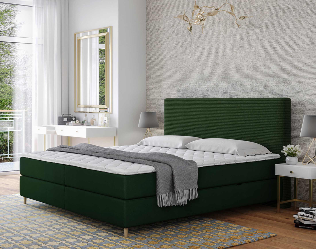 Lit boxspring 180x200 cm coffres et surmatelas inclus en velours côtelé Rafaela