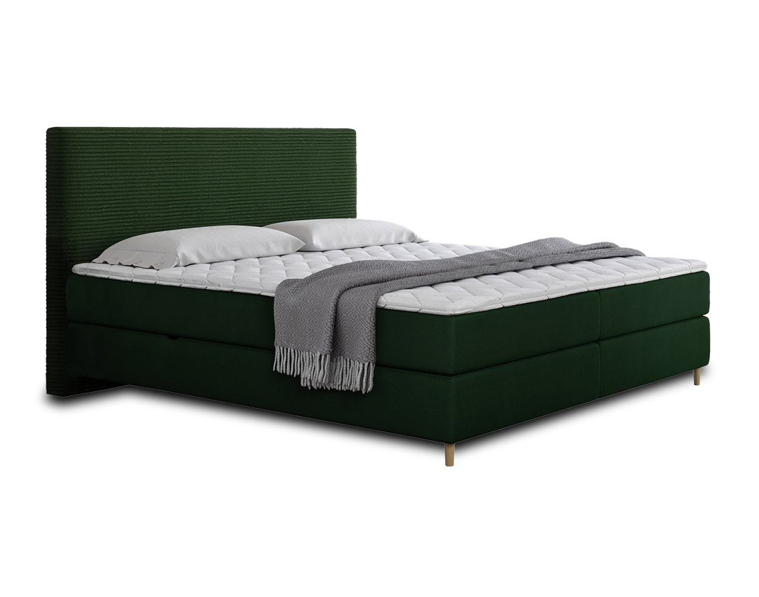 Lit boxspring 180x200 cm coffres et surmatelas inclus en velours côtelé Rafaela