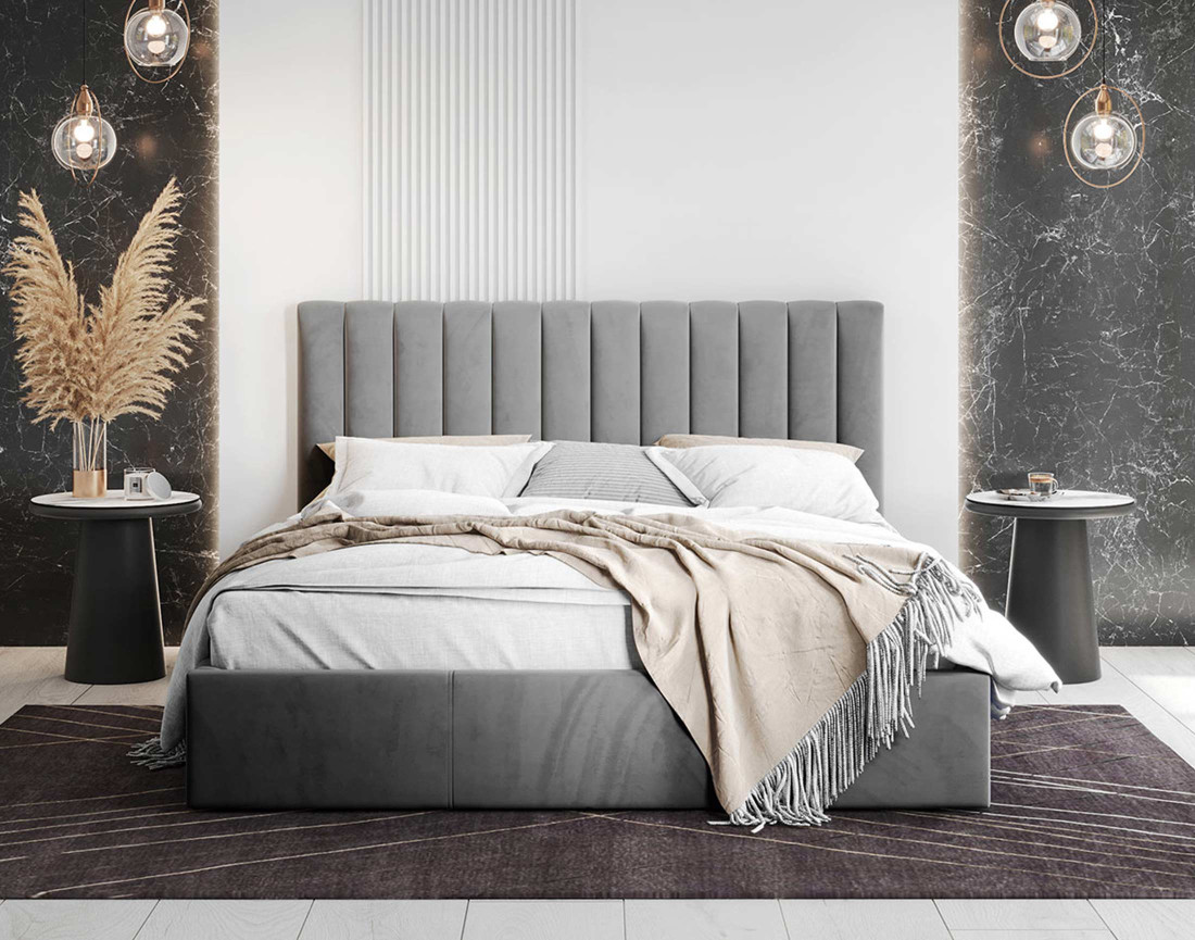 Lit coffre 140x200 cm sommier inclus en velours Rosario