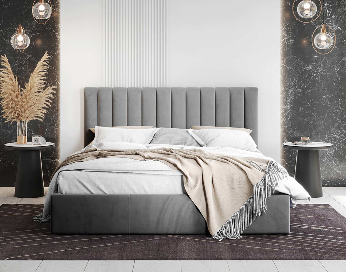 Lit coffre 160x200 cm sommier inclus en velours Rosario