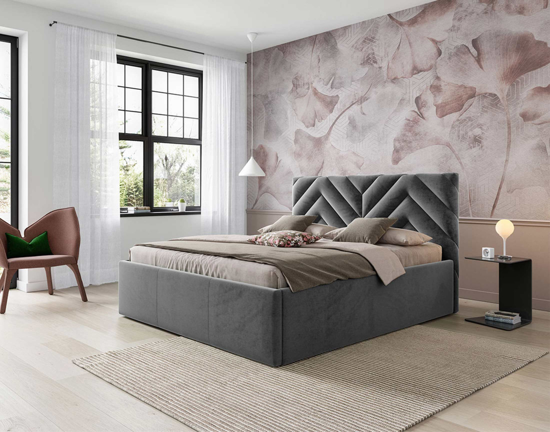 Lit coffre 140x200 cm sommier inclus en velours Santiago