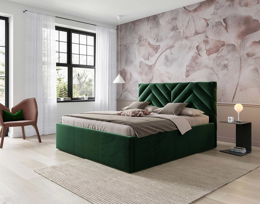 Lit coffre 140x200 cm sommier inclus en velours Santiago