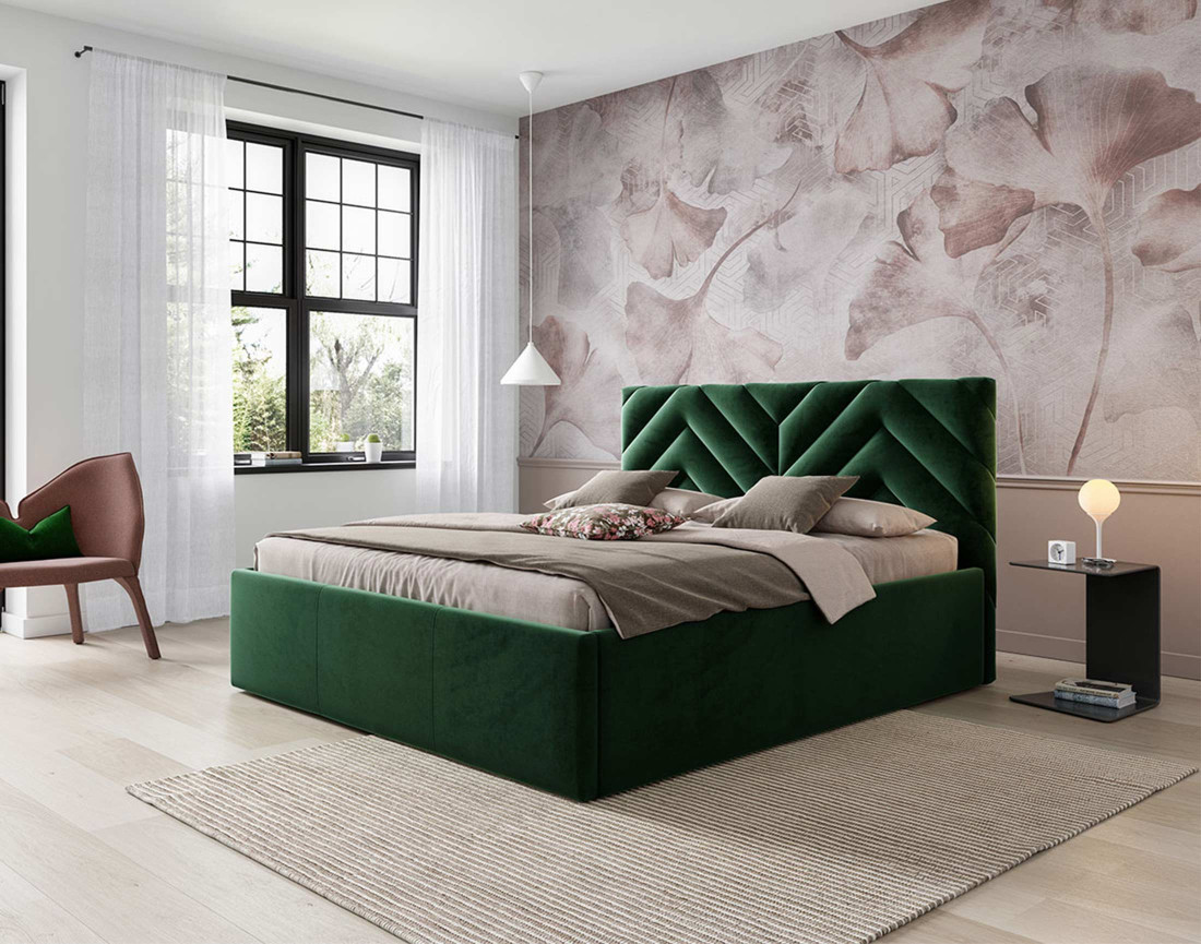 Lit coffre 160x200 cm sommier inclus en velours Santiago