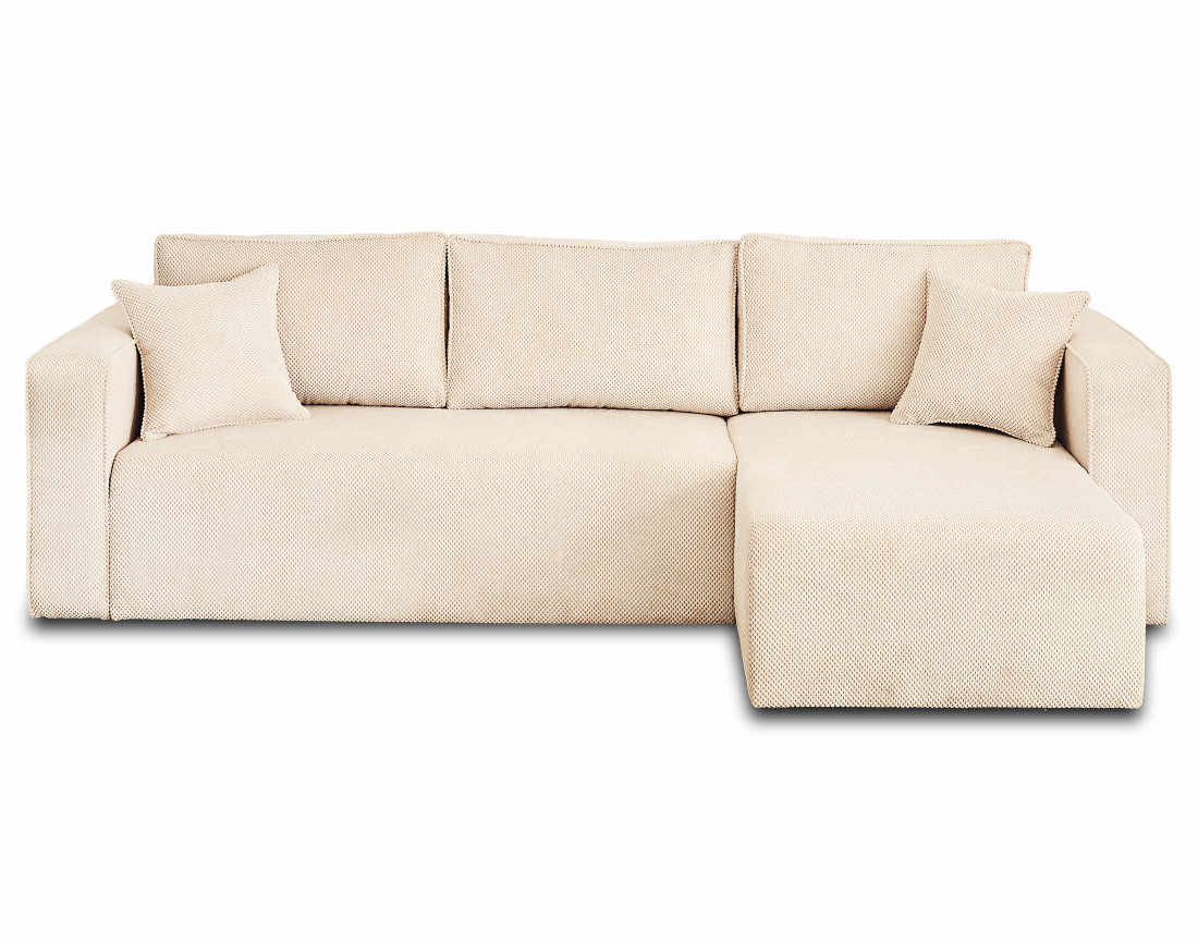 Canapé d'angle réversible 4 places convertible avec coffre en velours texturé Topaze