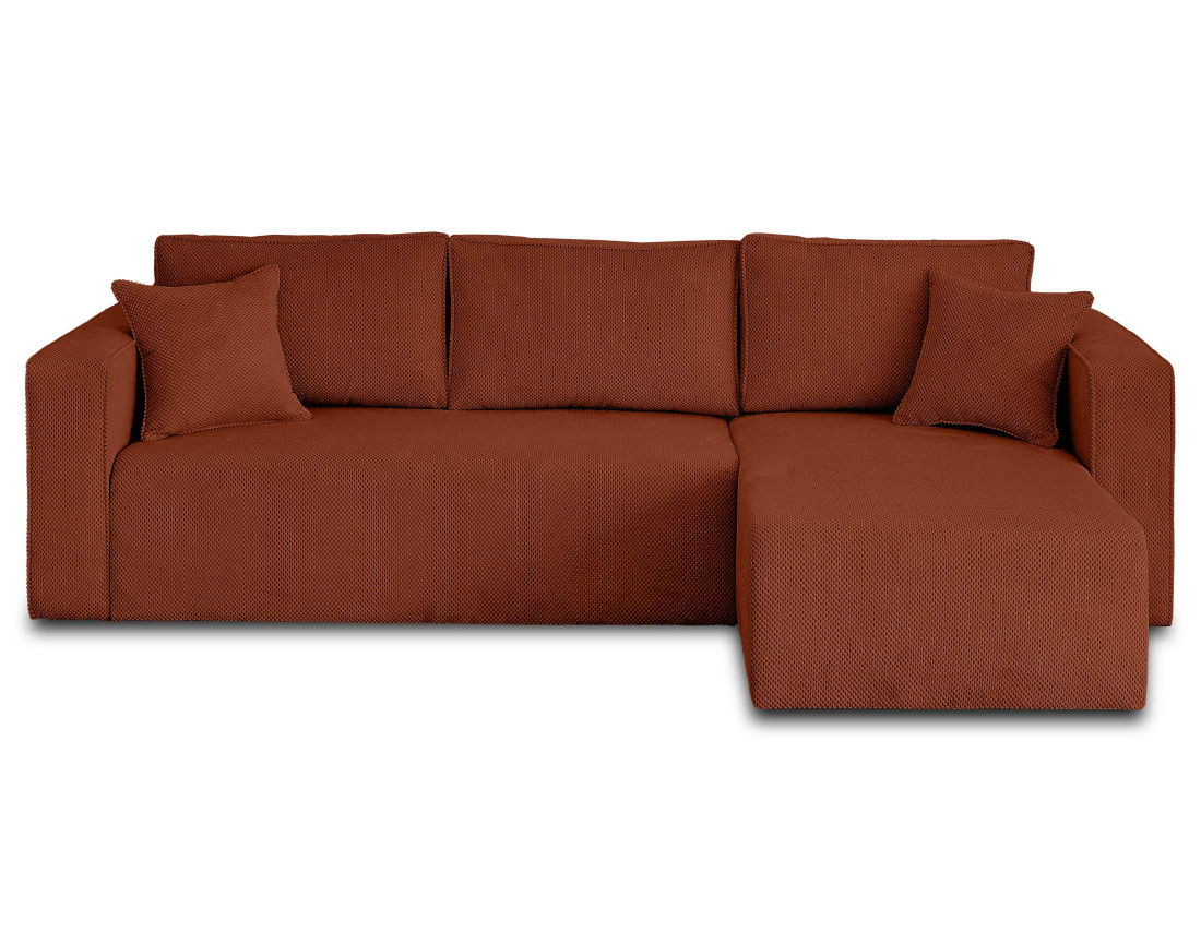 Canapé d'angle réversible 4 places convertible avec coffre en velours texturé Topaze