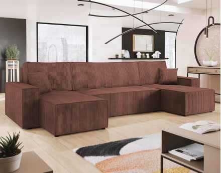 Canapé panoramique en U 7 places convertible avec coffre en velours côtelé Cezanne