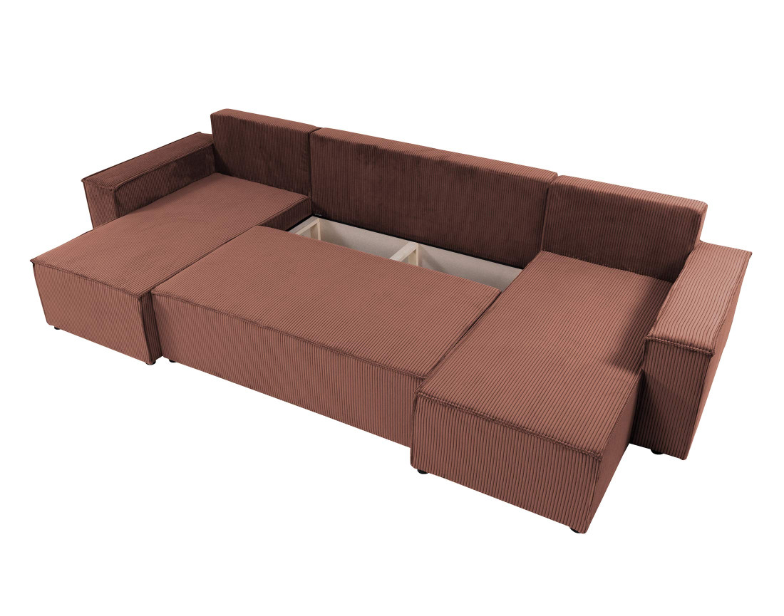 Canapé panoramique en U 7 places convertible avec coffre en velours côtelé Cezanne