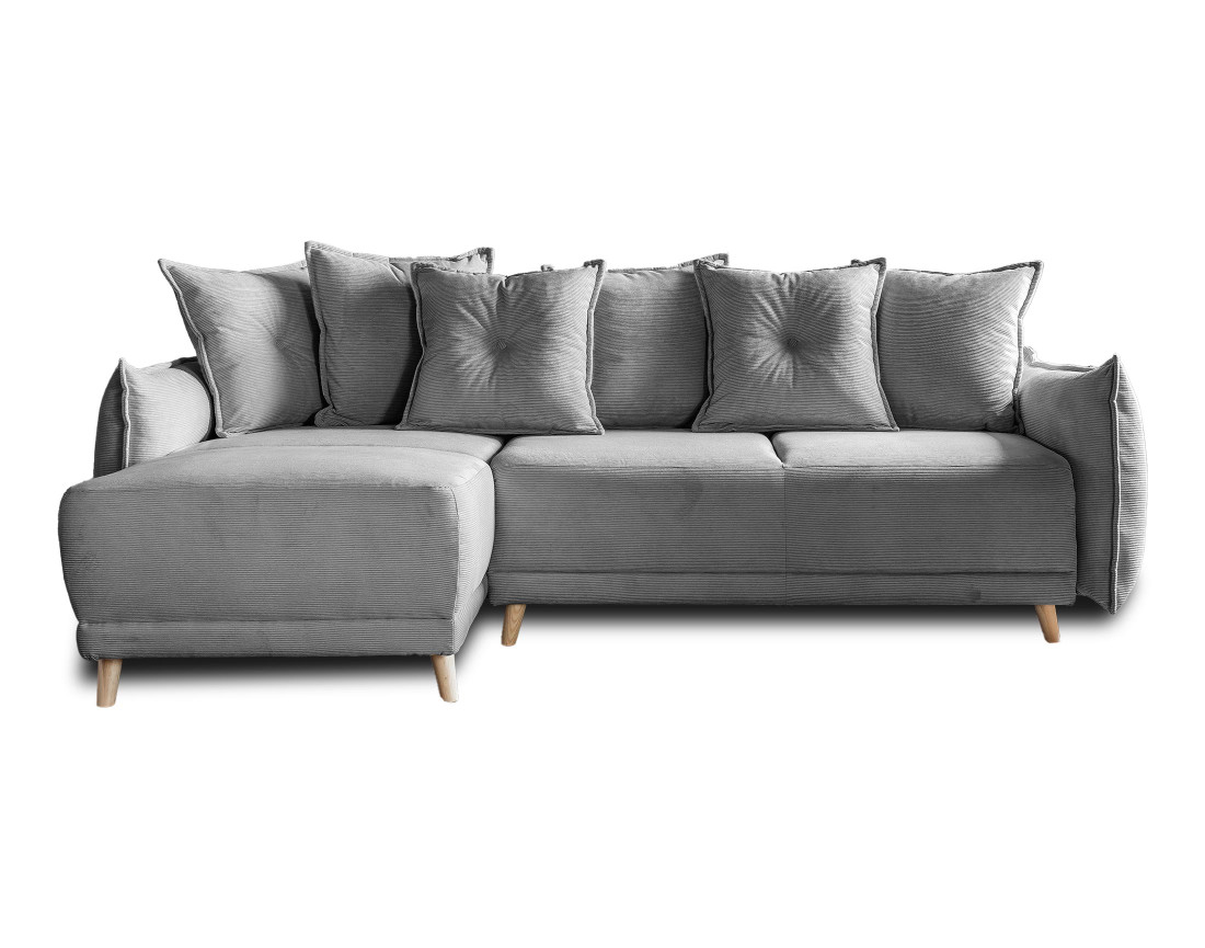 Canapé d'angle réversible 4 places convertible avec coffre en velours côtelé Lena