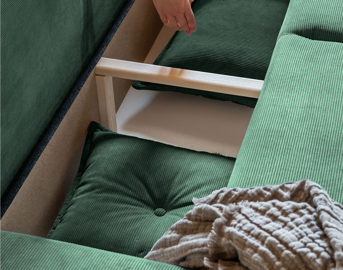 Canapé d'angle réversible 4 places convertible avec coffre en velours côtelé Lena