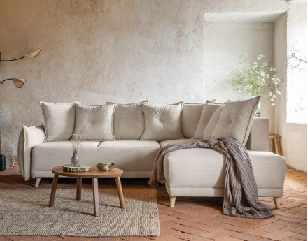 Canapé d'angle d'ange droit 5 places convertible avec coffre en velours côtelé Lena