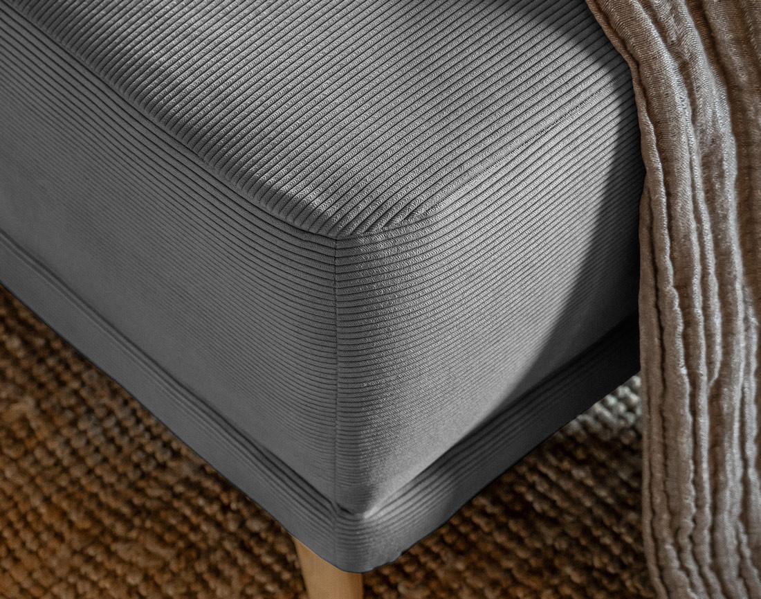 Canapé d'angle d'ange droit 5 places convertible avec coffre en velours côtelé Lena