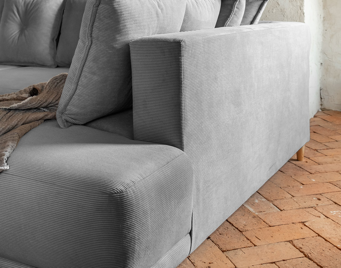 Canapé d'angle d'ange droit 5 places convertible avec coffre en velours côtelé Lena