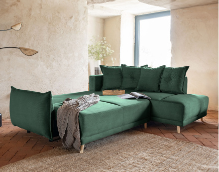 Canapé d'angle d'ange droit 5 places convertible avec coffre en velours côtelé Lena