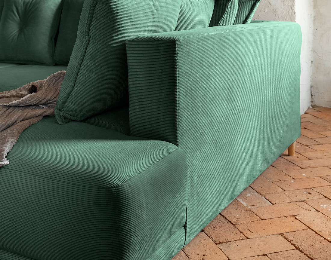 Canapé d'angle d'ange droit 5 places convertible avec coffre en velours côtelé Lena