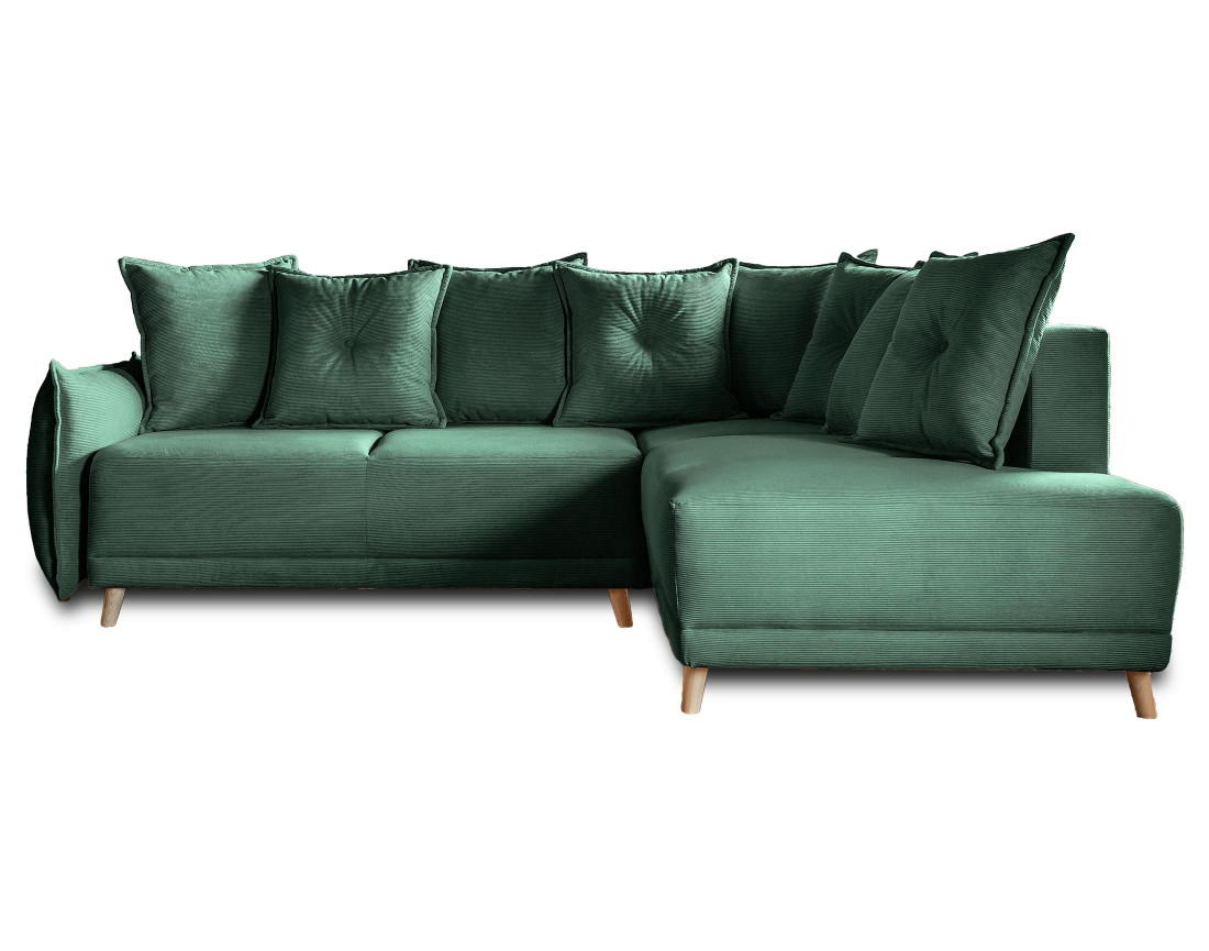 Canapé d'angle d'ange droit 5 places convertible avec coffre en velours côtelé Lena