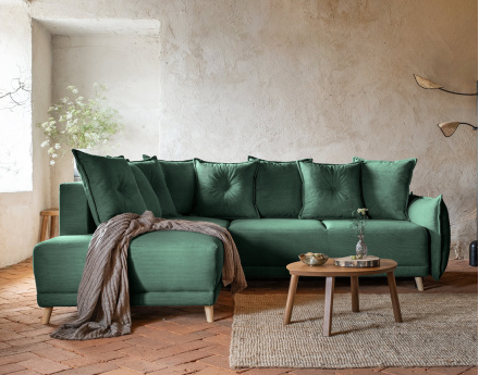 Canapé d'angle d'ange gauche 5 places convertible avec coffre en velours côtelé Lena