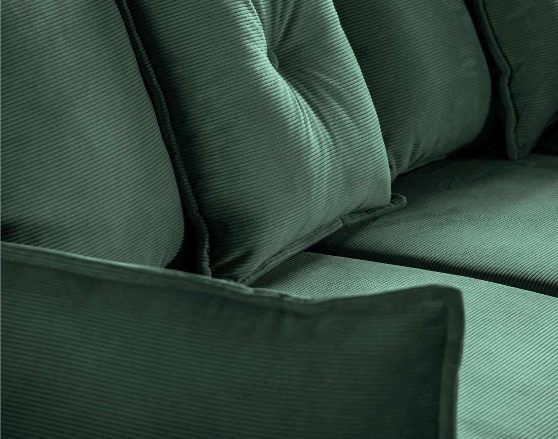 Canapé panoramique d'angle droit 7 places convertible avec coffre en velours côtelé Lena