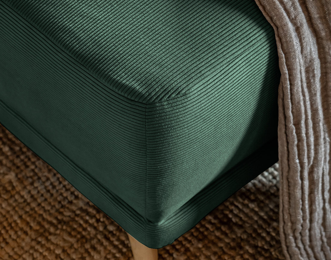 Canapé panoramique d'angle droit 7 places convertible avec coffre en velours côtelé Lena