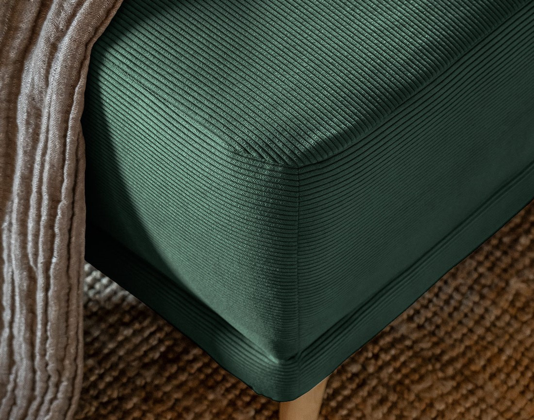 Canapé panoramique d'angle gauche 7 places convertible avec coffre en velours côtelé Lena