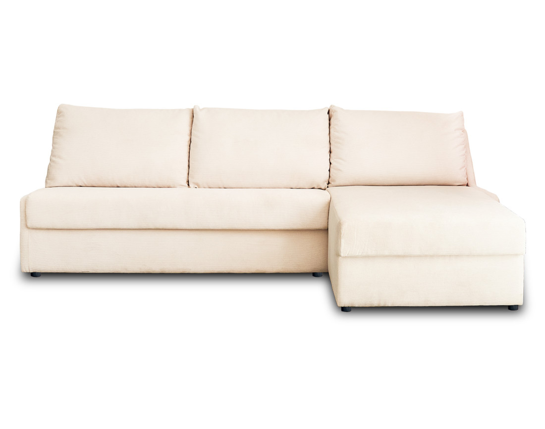 Canapé d'angle droit 4 places convertible couchage quotidien en velours côtelé Palmira