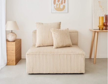 Module d'assise sans accoudoirs en velours côtelé grosses côtes Colombine