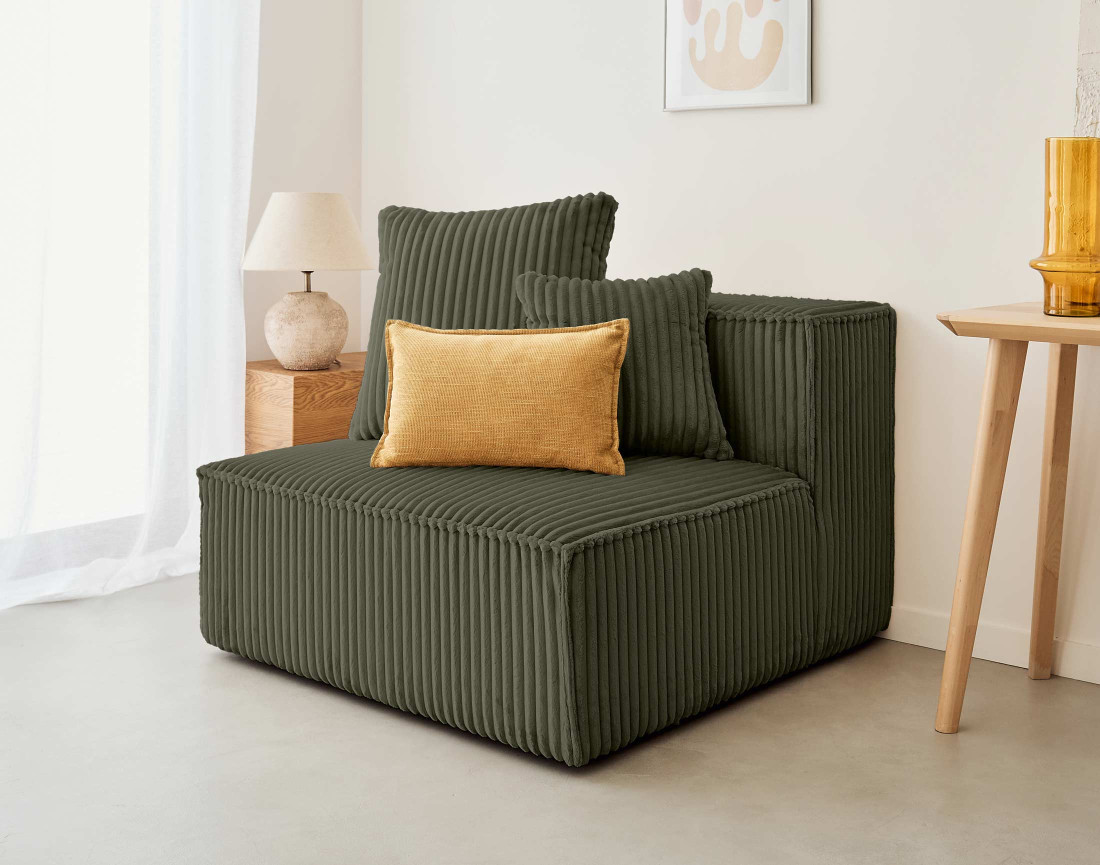 Module d'assise sans accoudoirs en velours côtelé grosses côtes Colombine