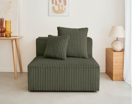 Module d'assise sans accoudoirs en velours côtelé grosses côtes Colombine