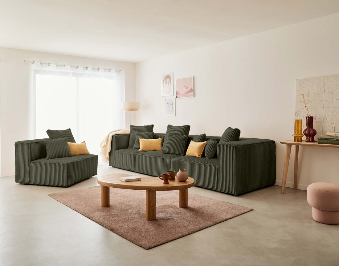 Module d'assise sans accoudoirs en velours côtelé grosses côtes Colombine