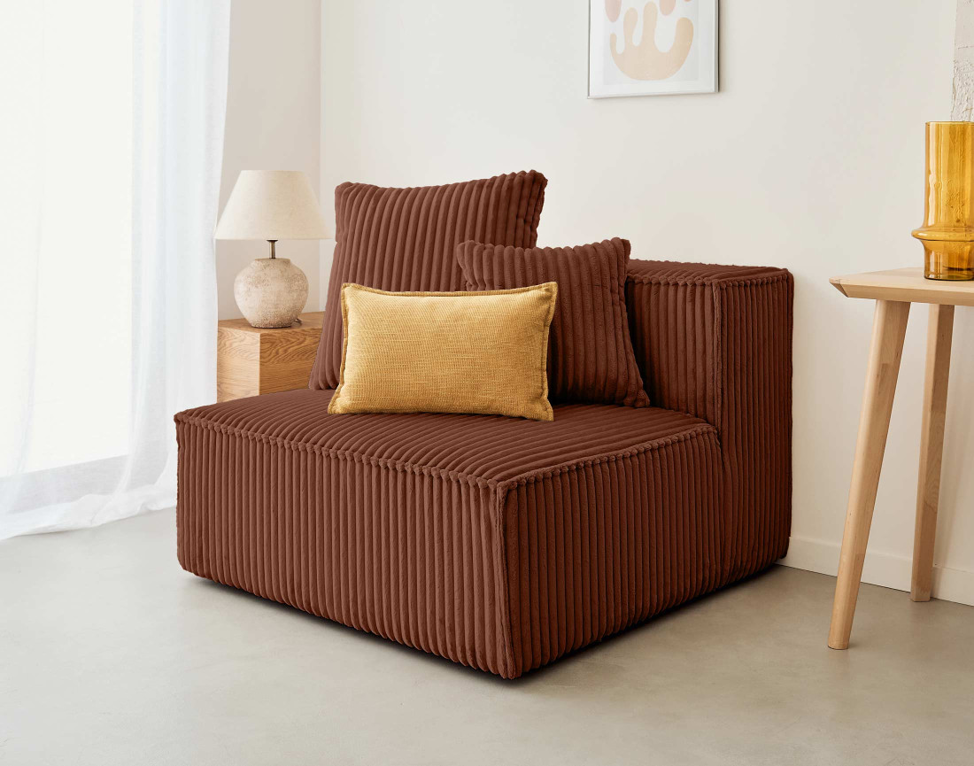 Module d'assise sans accoudoirs en velours côtelé grosses côtes Colombine