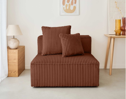 Module d'assise sans accoudoirs en velours côtelé grosses côtes Colombine