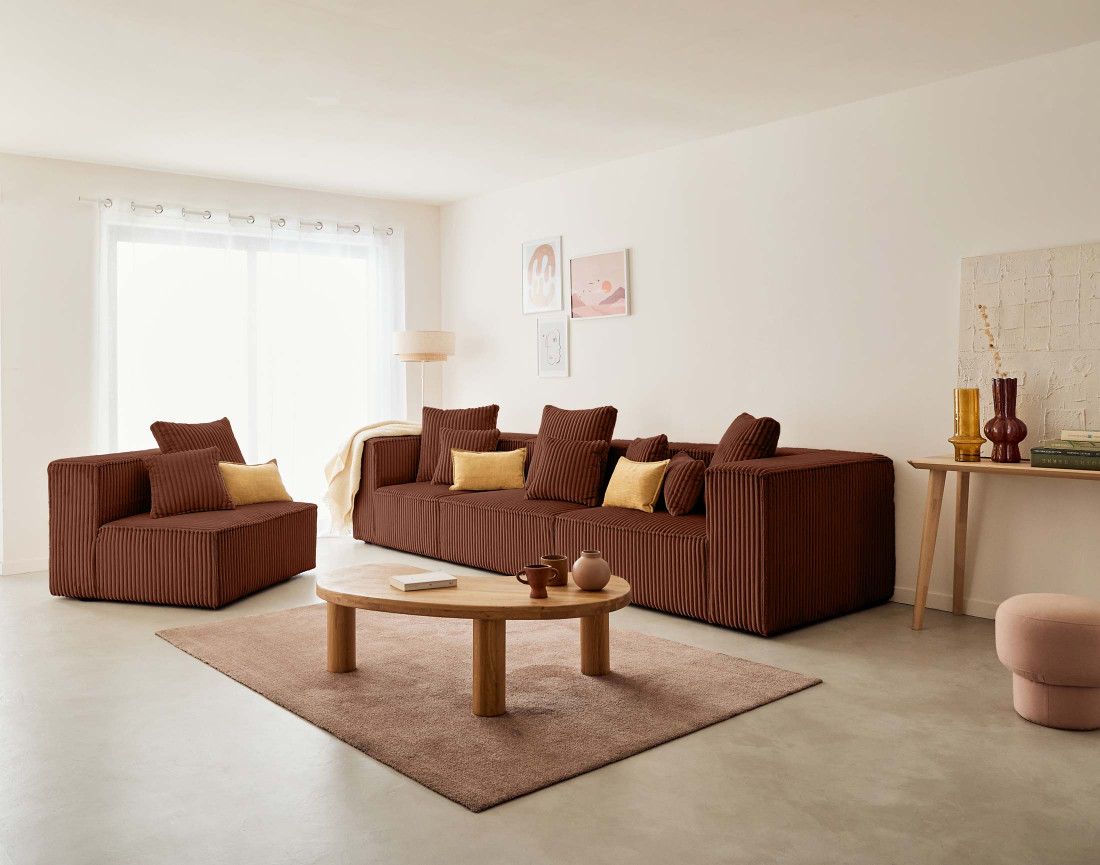 Module d'assise sans accoudoirs en velours côtelé grosses côtes Colombine