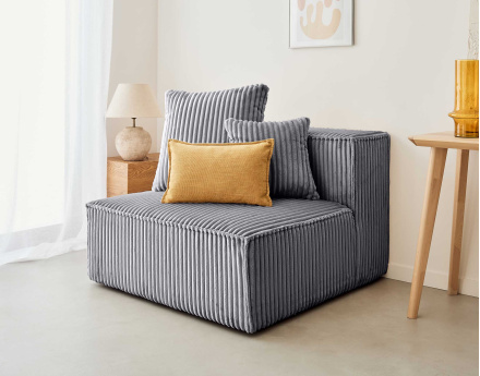 Module d'assise sans accoudoirs en velours côtelé grosses côtes Colombine