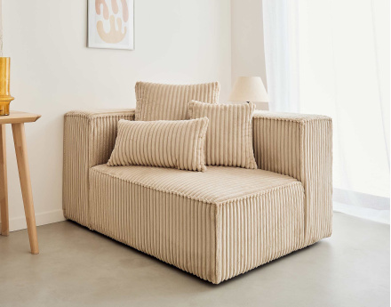 Module d'assise gauche en velours côtelé grosses côtes Colombine