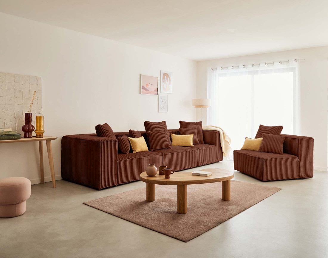 Module d'assise gauche en velours côtelé grosses côtes Colombine