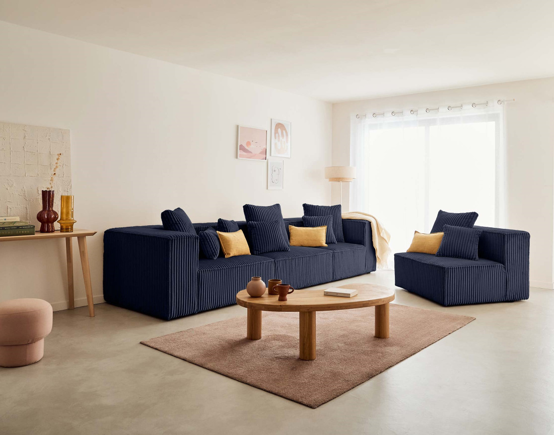 Module d'assise gauche en velours côtelé grosses côtes Colombine