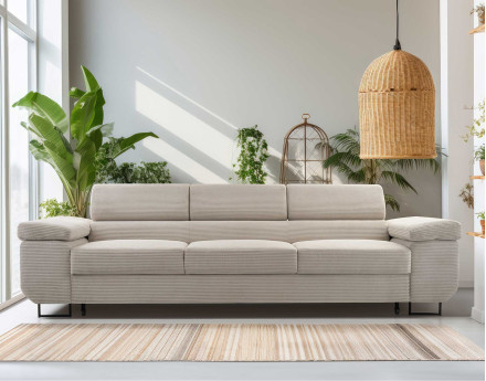 Canapé 3 places convertible avec têtières réglables en velours côtelé Pablo