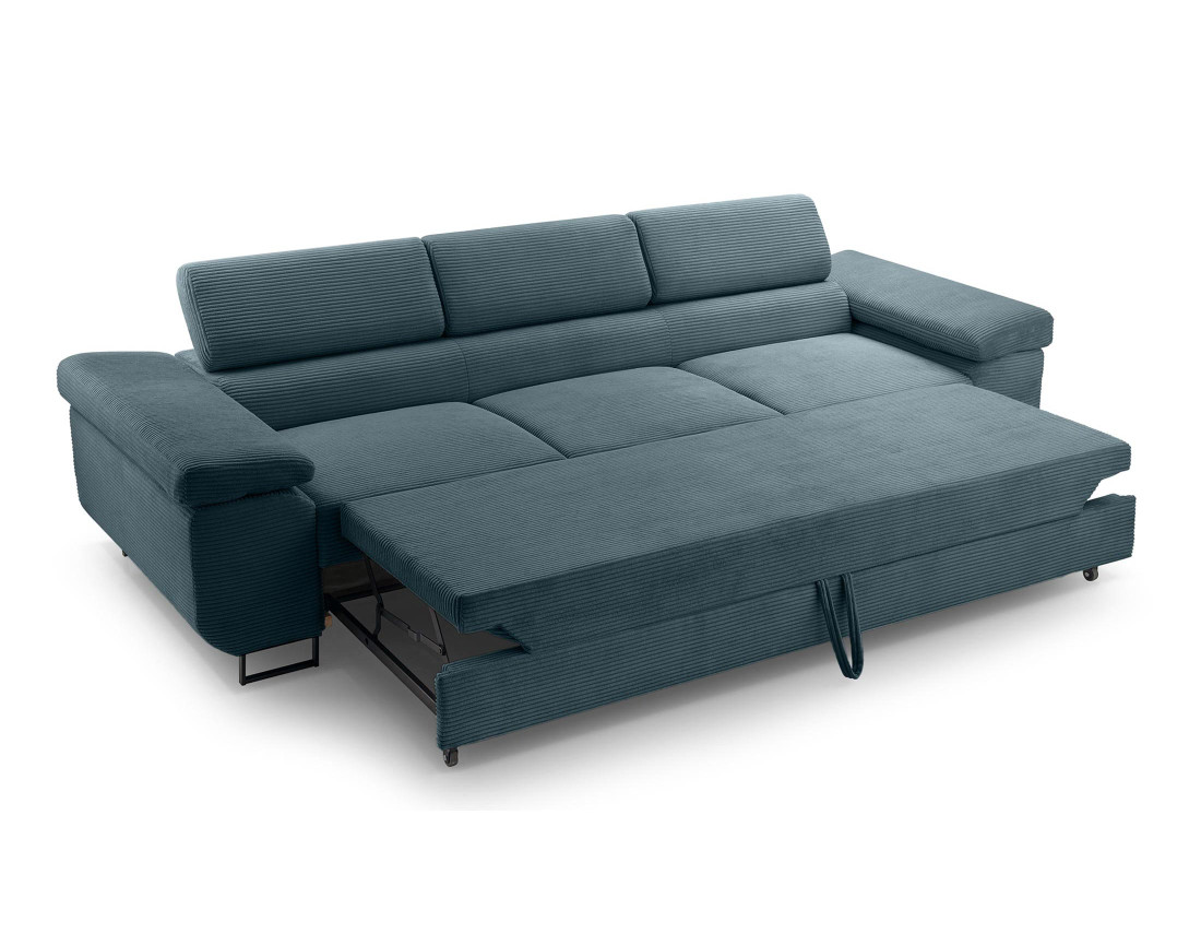 Canapé 3 places convertible avec têtières réglables en velours côtelé Pablo