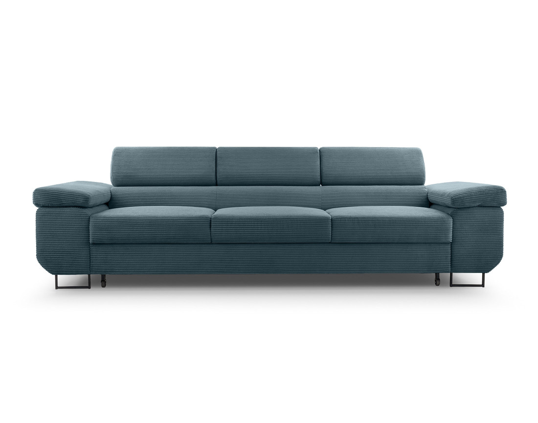 Canapé 3 places convertible avec têtières réglables en velours côtelé Pablo