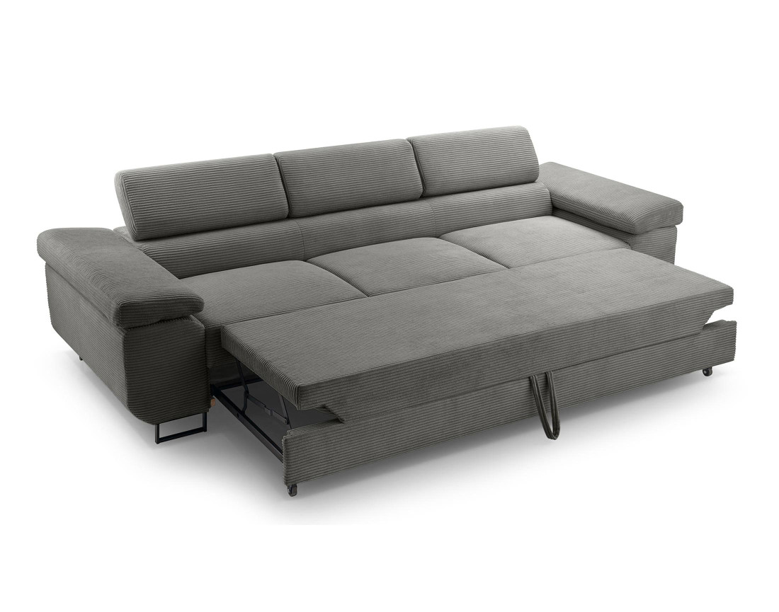Canapé 3 places convertible avec têtières réglables en velours côtelé Pablo