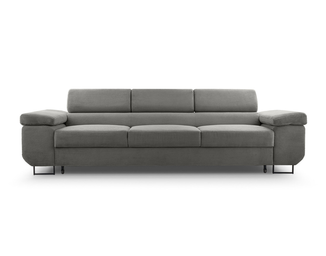 Canapé 3 places convertible avec têtières réglables en velours côtelé Pablo