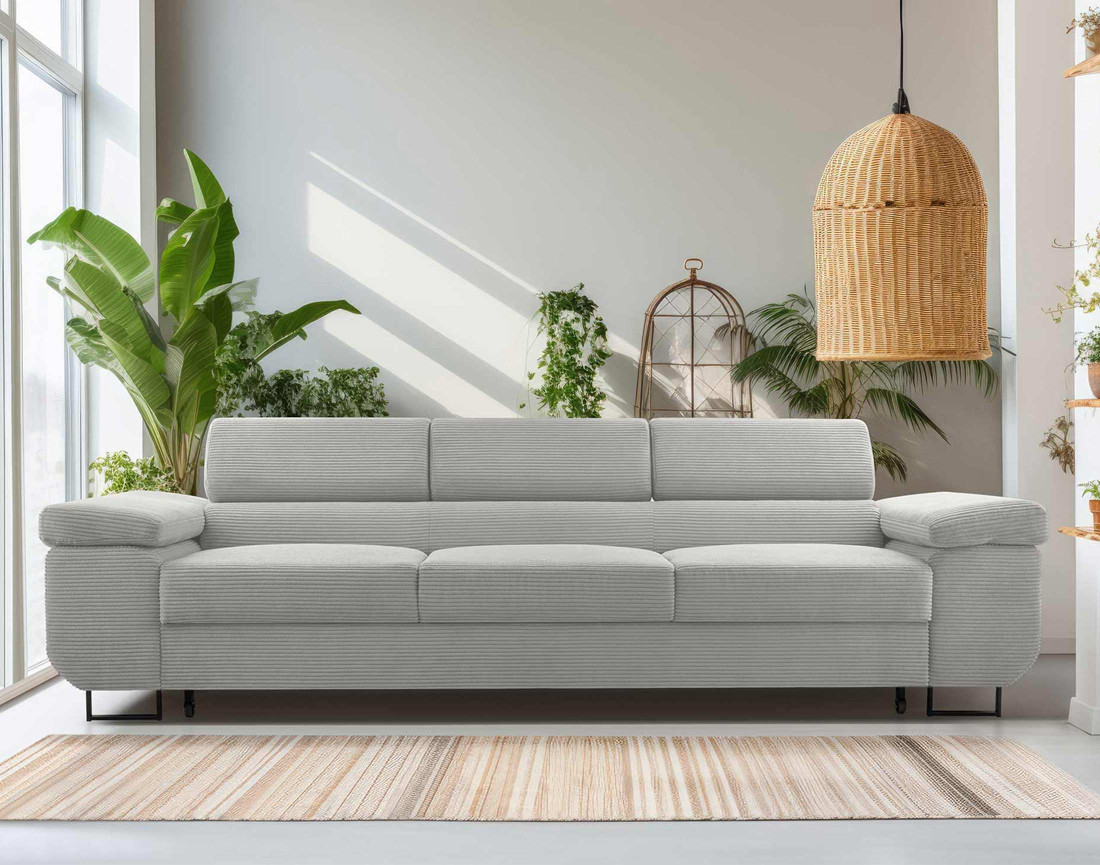 Canapé 3 places convertible avec têtières réglables en velours côtelé Pablo