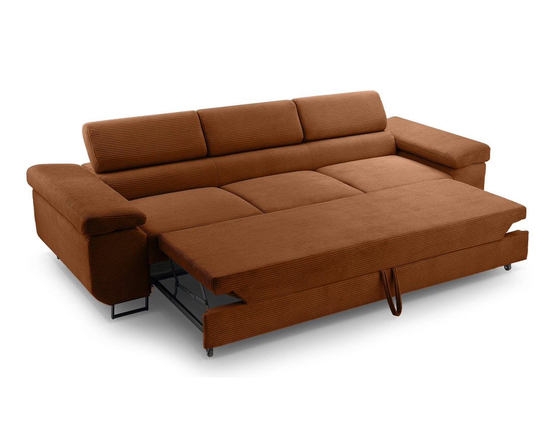 Canapé 3 places convertible avec têtières réglables en velours côtelé Pablo