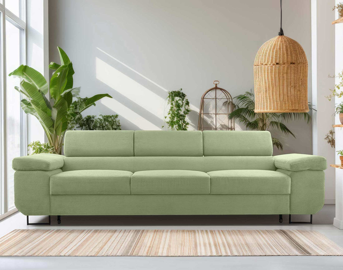 Canapé 3 places convertible avec têtières réglables en velours côtelé Pablo