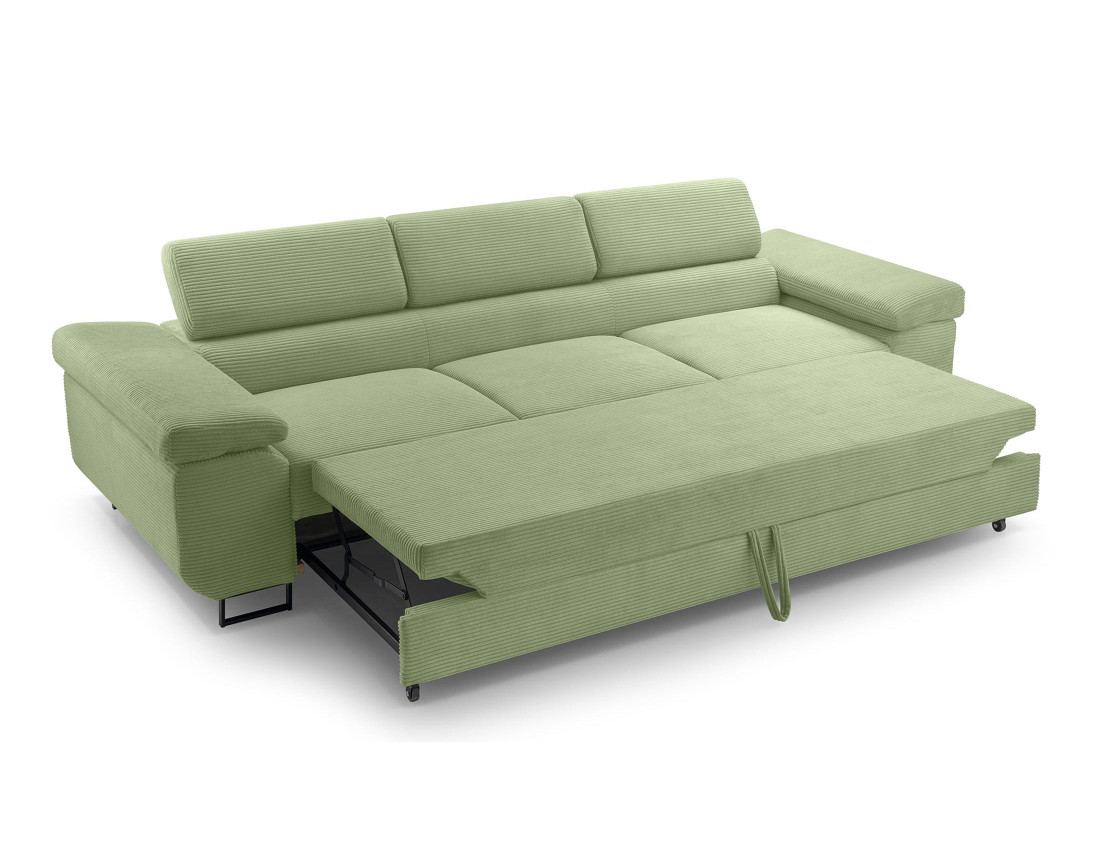 Canapé 3 places convertible avec têtières réglables en velours côtelé Pablo