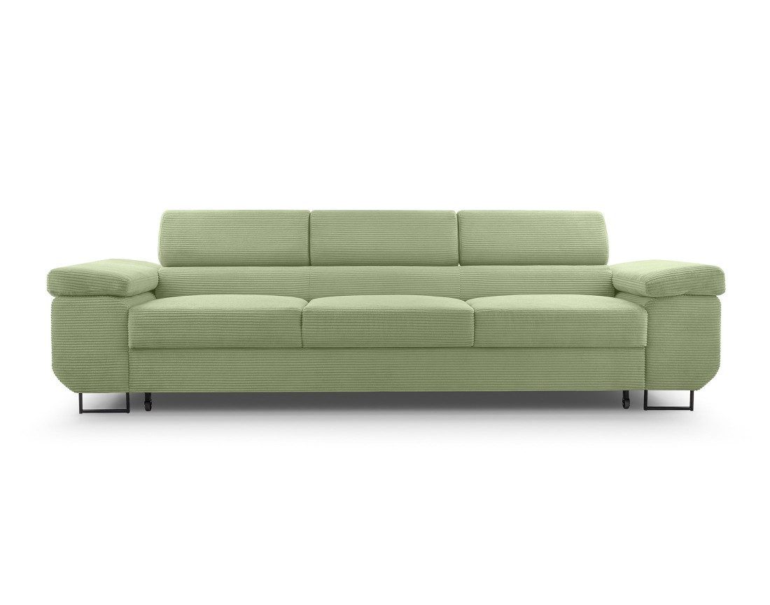 Canapé 3 places convertible avec têtières réglables en velours côtelé Pablo