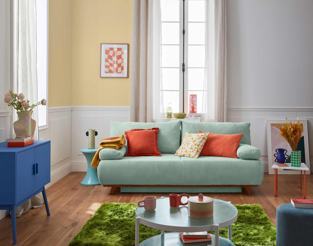 Canapé 3 places convertible avec coffre en velours texturé Cristal