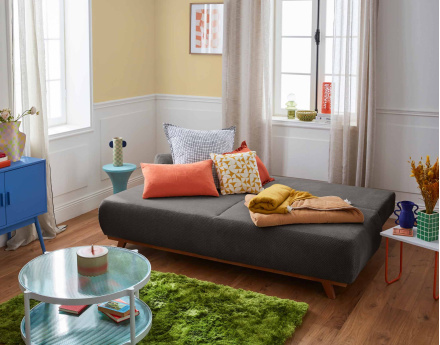 Canapé 3 places convertible avec coffre en velours texturé Cristal