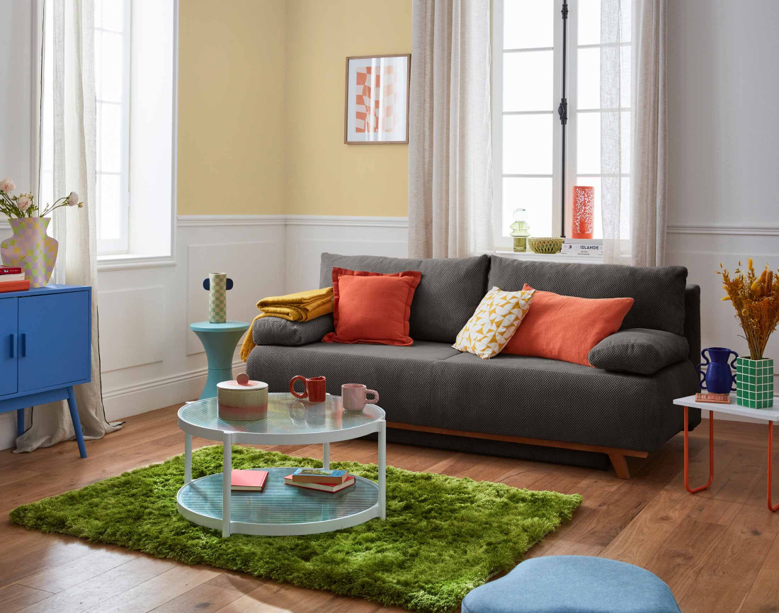 Canapé 3 places convertible avec coffre en velours texturé Cristal