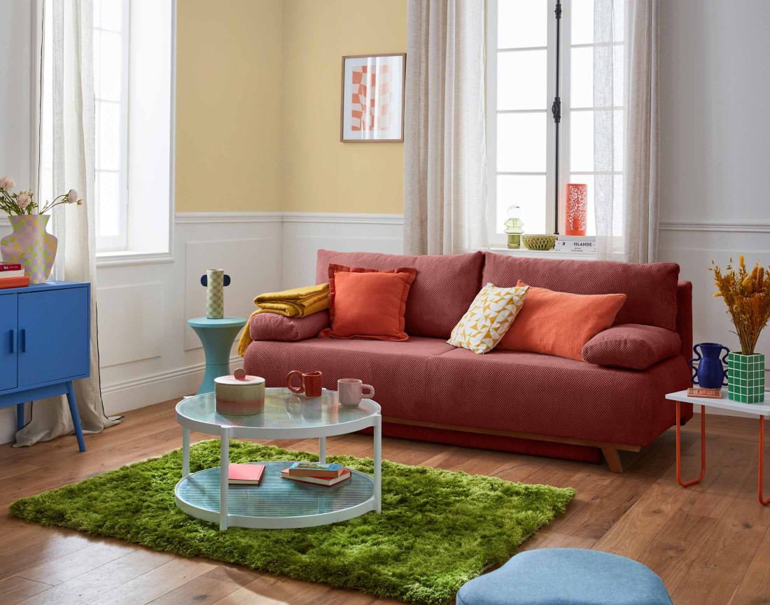 Canapé 3 places convertible avec coffre en velours texturé Cristal